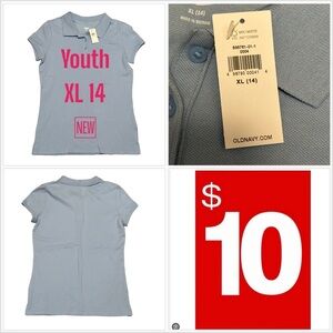 Girls Old Navy XL 14 Polo Shirt Top Golf Baby Blue Pima Cotton Short Sleeve NWT